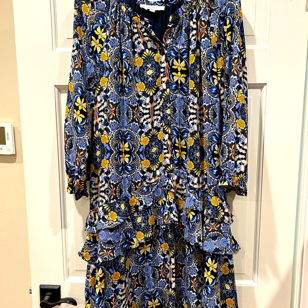 LOFT Blue and Yellow Long Sleeve Dress